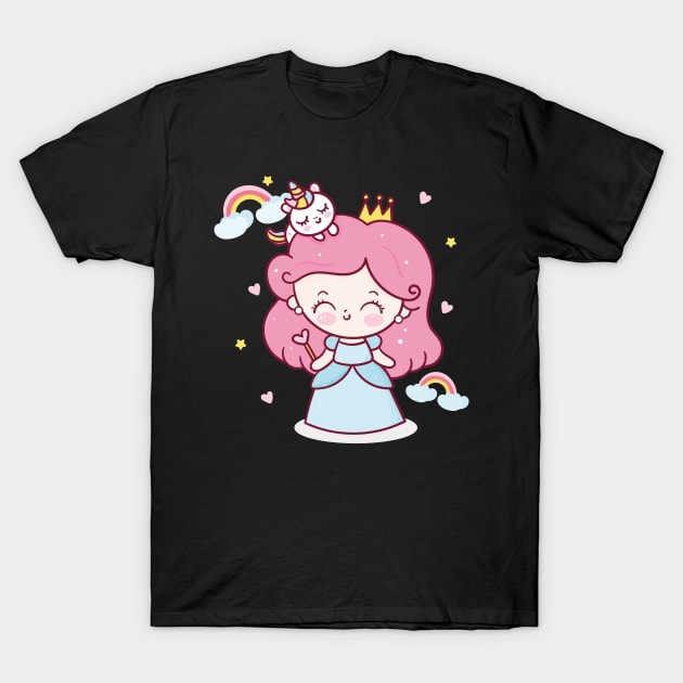 Fairy Princess girl cartoon and unicorn T-Shirt by ToufikDesign